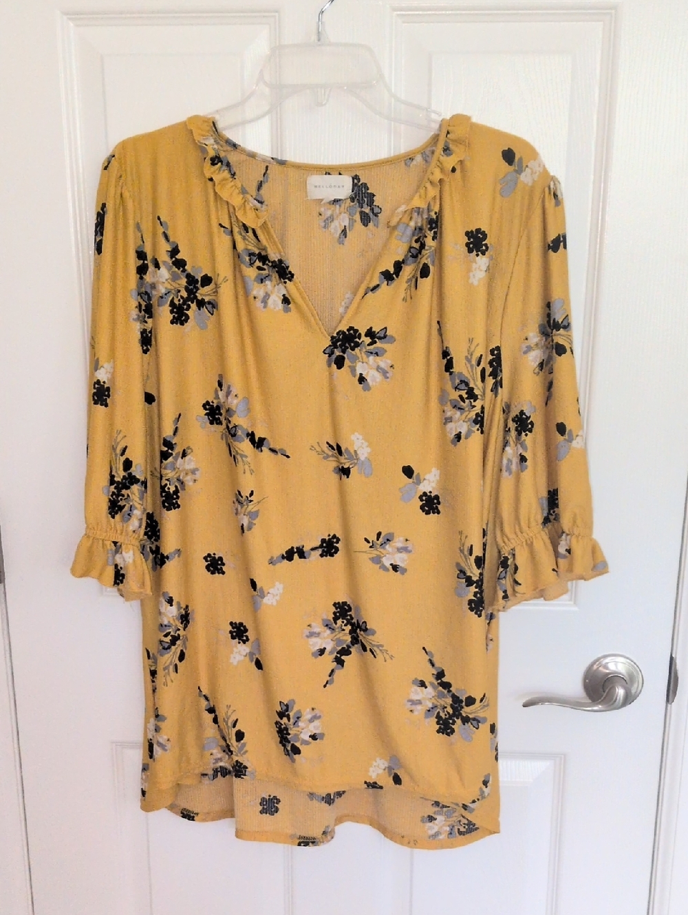 Melloday Yellow Floral V Neck Blouse - 2X
